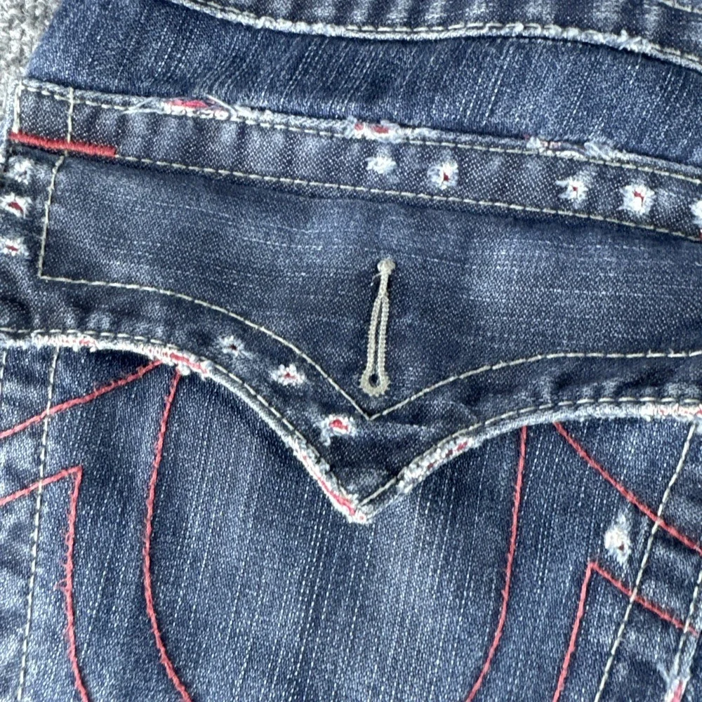 True Religion Jeans Mens 34 Blue Section Straight Leg Distressed Denim Y2K